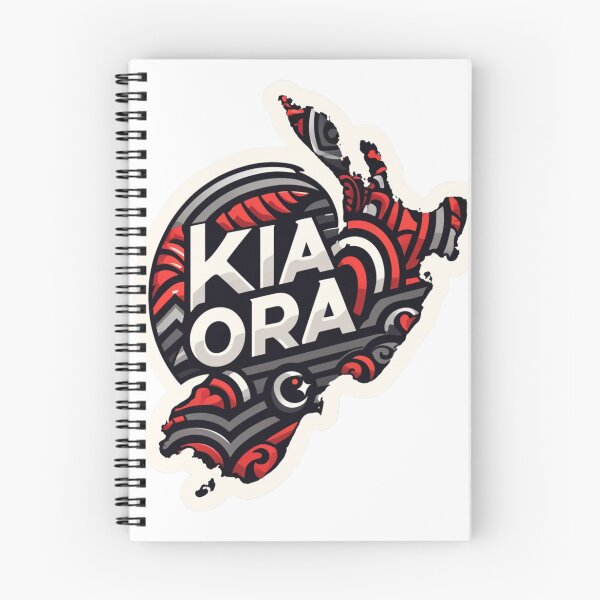 Item preview, Kia Ora in Red and Black in Stylized Map of New Zealand designed and sold by 2-Tama-Toi.
