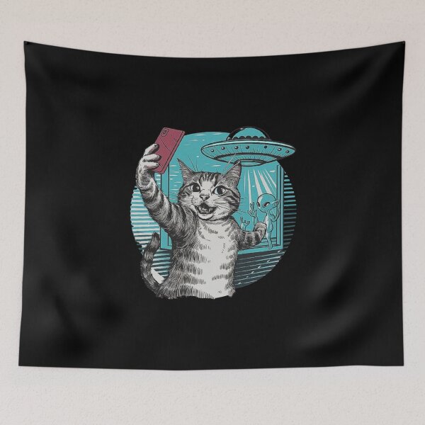 Item preview, Funny Cat Selfie with UFO and Alien - Quirky Space Adventure designed and sold by love3617.