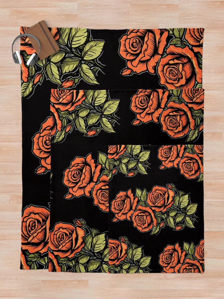 Thumbnail 5 of 6, Throw Blanket, Orange Roses designed and sold by ViaARTfactory.