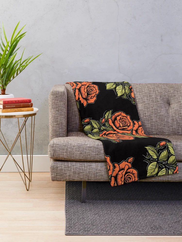 Thumbnail 2 of 6, Throw Blanket, Orange Roses designed and sold by ViaARTfactory.