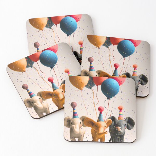 Item preview, Felted Party Elephants with Balloons and Confetti designed and sold by TringTringCards.