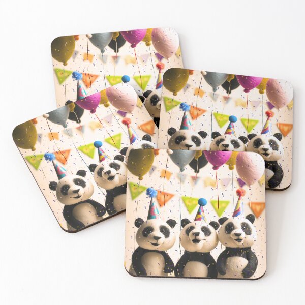 Item preview, Felted Party Pandas with Balloons and Confetti designed and sold by TringTringCards.