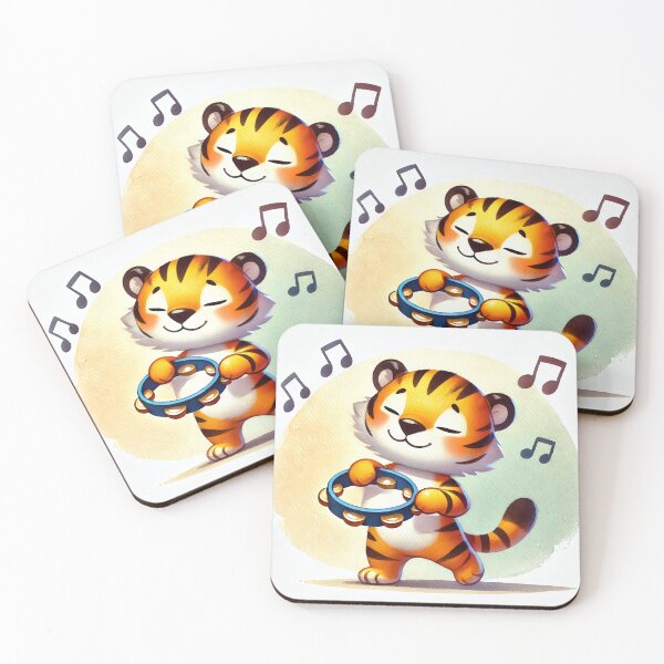 Item preview, Happy cartoon tiger playing tambourine, showcasing joy and energy designed and sold by Giuseppe Cammino.