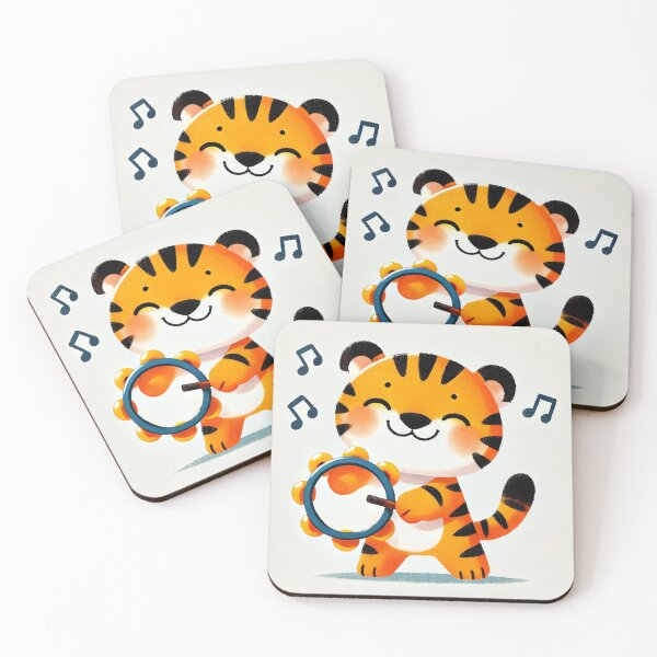 Item preview, Happy cartoon tiger playing tambourine, showcasing joy and energy designed and sold by Giuseppe Cammino.