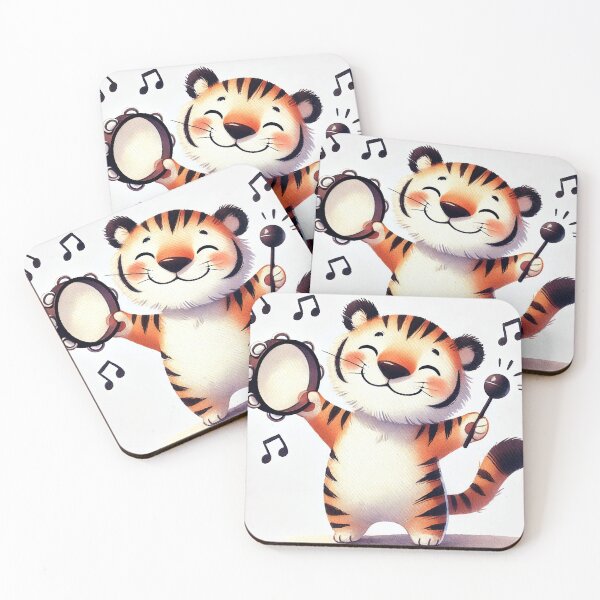 Item preview, Happy cartoon tiger playing tambourine, showcasing joy and energy designed and sold by Giuseppe Cammino.