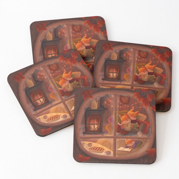 Item preview, Cozy autumn design with a window of a cottage house where a family of foxes have a cozy evening designed and sold by volhakaliaha.