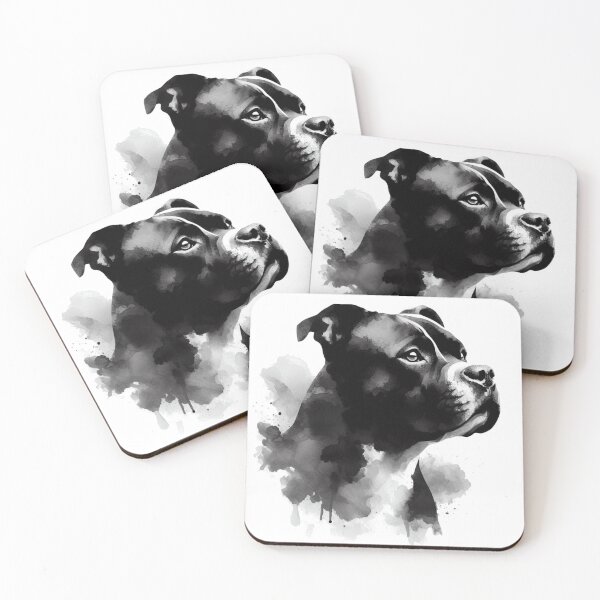 Aperçu de l'œuvre Portrait aquarelle Staffy noir et blanc créée et vendue par MaedK.