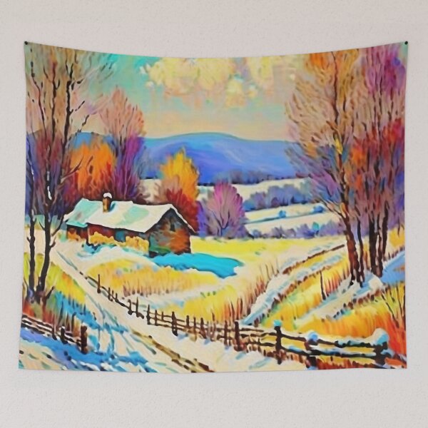 Item preview, Vintage Impressionist Landscape: Lone Cottage in the Snow | Impressionism | Landscape Artwork designed and sold by UnhingedBird.