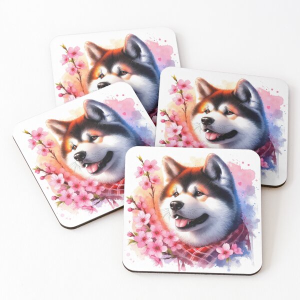 Item preview, Colorful Japanese Akita in Cherry Blossoms Watercolor Portrait designed and sold by MaedK.