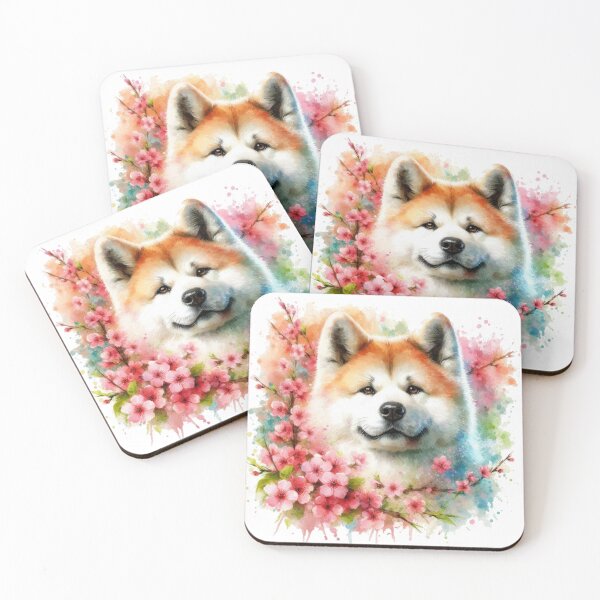Item preview, Colorful Japanese Akita in Cherry Blossoms Watercolor Portrait designed and sold by MaedK.