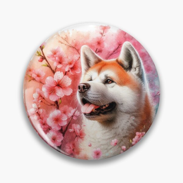 Item preview, Colorful Japanese Akita in Cherry Blossoms Watercolor Portrait designed and sold by MaedK.