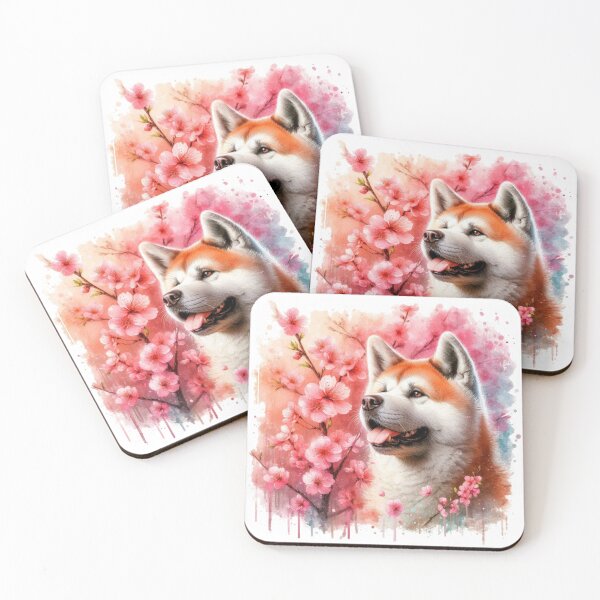 Item preview, Colorful Japanese Akita in Cherry Blossoms Watercolor Portrait designed and sold by MaedK.