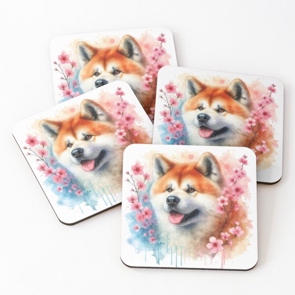 Item preview, Colorful Japanese Akita in Cherry Blossoms Watercolor Portrait designed and sold by MaedK.