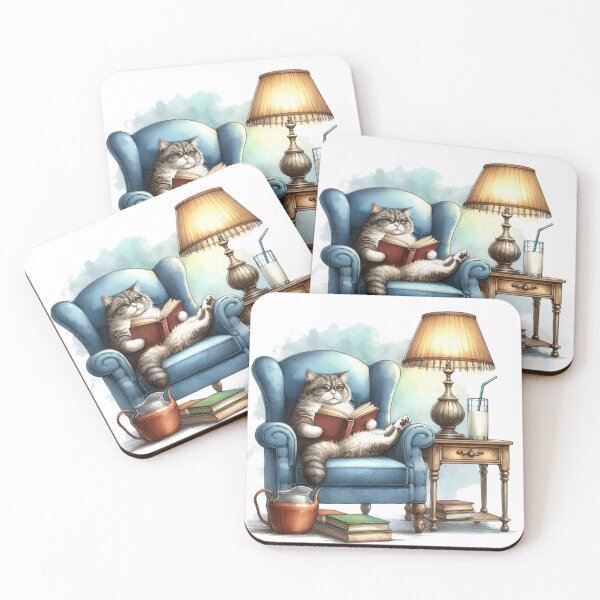 Item preview, Cute Fluffy Grey Tabby Cat Reading designed and sold by MaedK.