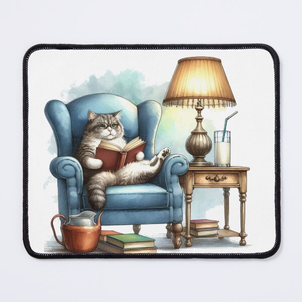 Item preview, Cute Fluffy Grey Tabby Cat Reading designed and sold by MaedK.