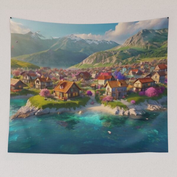 Item preview, Sunlit Mediterranean Village with Sea Views designed and sold by BlareBlare.
