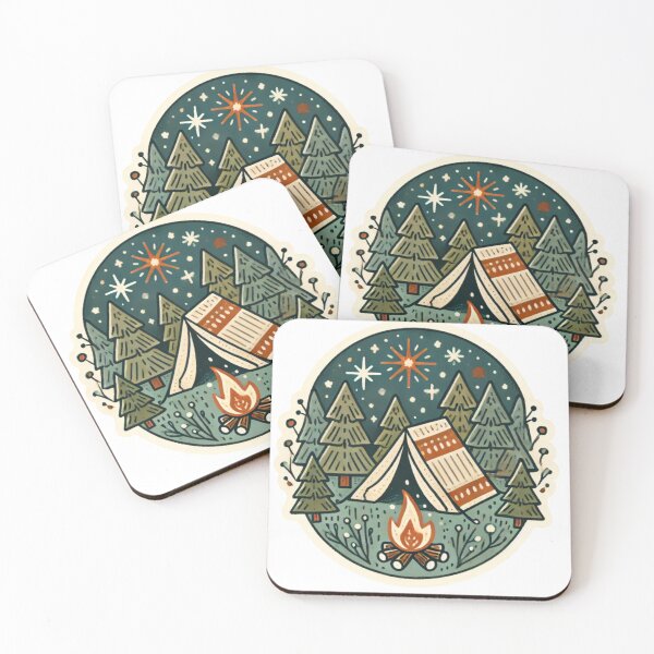 Item preview, Cozy winter camping scene with tent and campfire designed and sold by carries-anatomy.