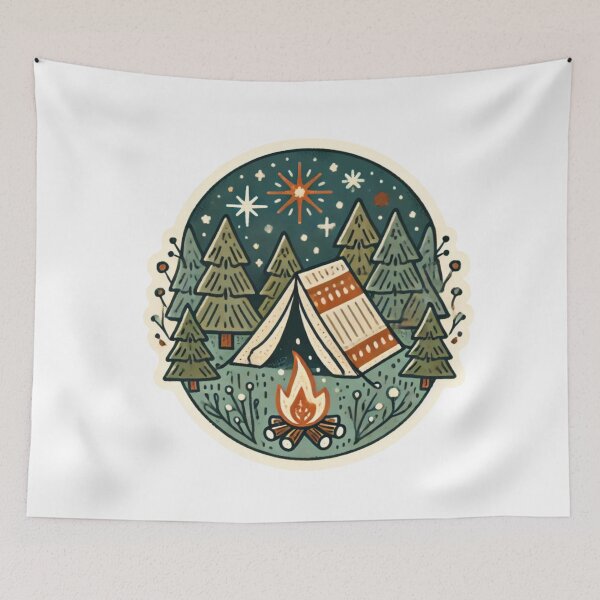 Item preview, Cozy winter camping scene with tent and campfire designed and sold by carries-anatomy.