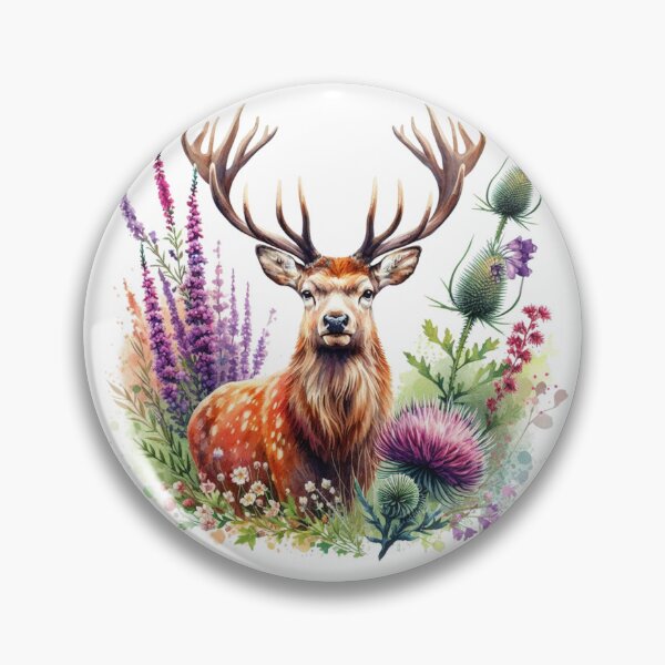 Item preview, Majestic Scottish Highland Stag in Thistles Colorful Watercolor designed and sold by MaedK.