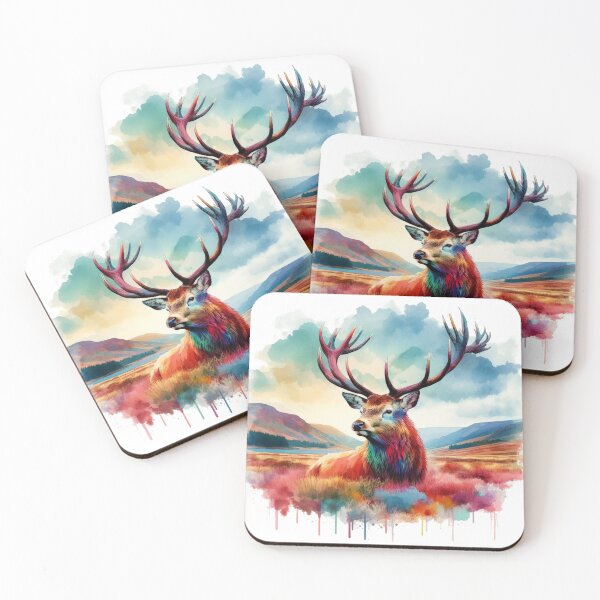 Item preview, Scottish Highland Stag Colorful Watercolor designed and sold by MaedK.