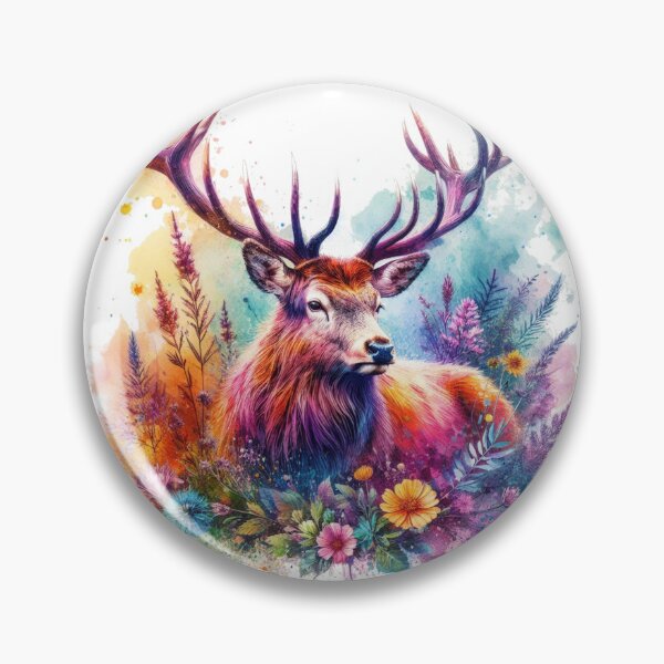 Item preview, Majestic Scottish Highland Stag in Flowers Colorful Watercolor designed and sold by MaedK.