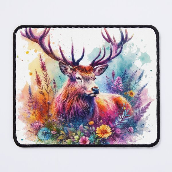 Item preview, Majestic Scottish Highland Stag in Flowers Colorful Watercolor designed and sold by MaedK.