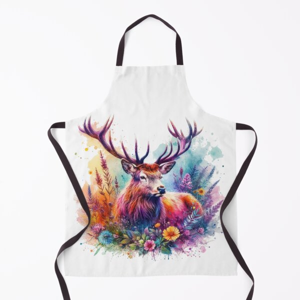 Item preview, Majestic Scottish Highland Stag in Flowers Colorful Watercolor designed and sold by MaedK.