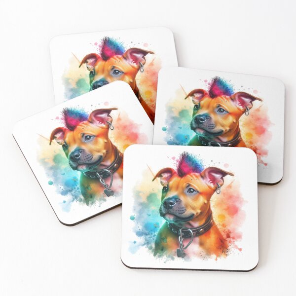 Item preview, Colorful Punk Rocker Cute Staffy Puppy Watercolor designed and sold by MaedK.