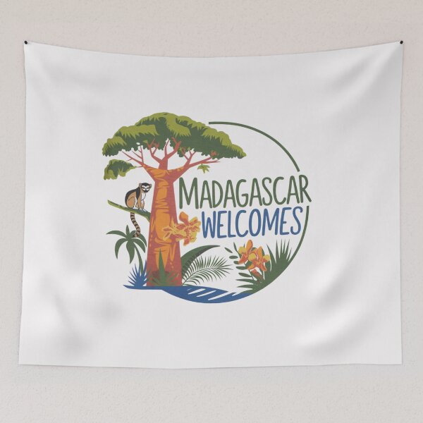 Item preview, Madagascar Welcomes Flag Map Lemurs, baobabs, Tsingy designed and sold by AnimalsDH305.
