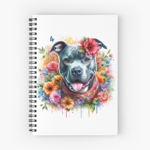 Item preview, Beautiful Happy Blue Staffy Watercolor Portrait with Flowers designed and sold by MaedK.