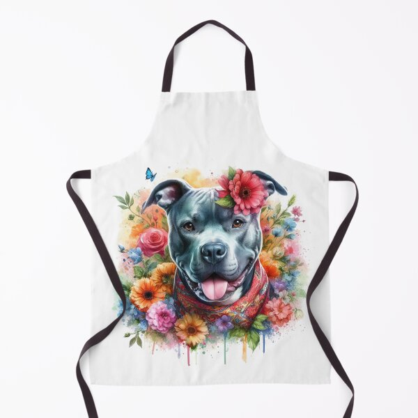 Item preview, Beautiful Happy Blue Staffy Watercolor Portrait with Flowers designed and sold by MaedK.
