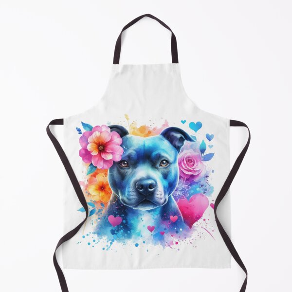 Item preview, Beautiful Blue Staffy Watercolor Portrait with Hearts and Flowers designed and sold by MaedK.