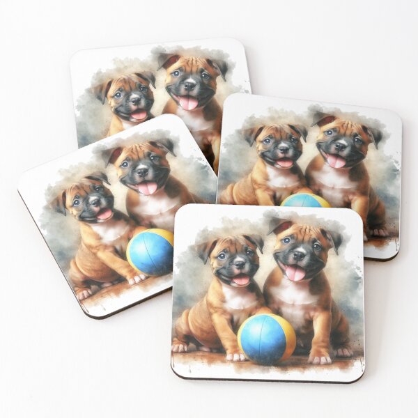 Item preview, Cute Staffy Puppies Best Friends with Ball designed and sold by MaedK.
