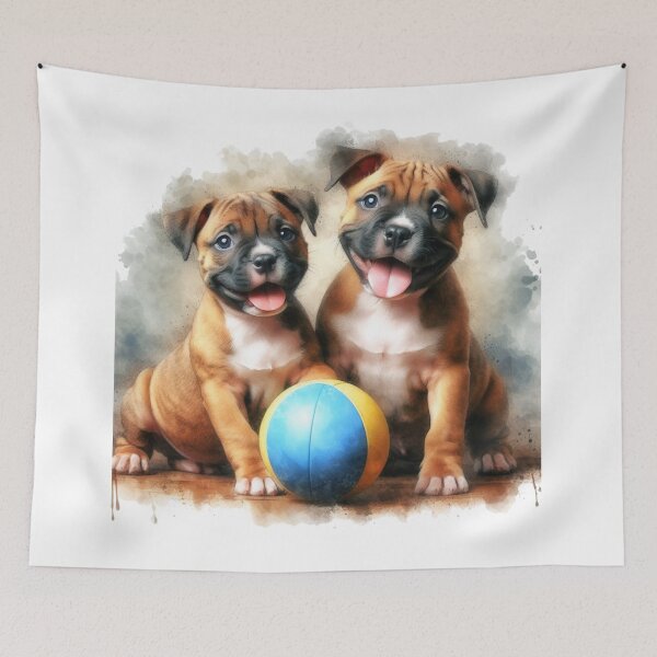 Item preview, Cute Staffy Puppies Best Friends with Ball designed and sold by MaedK.