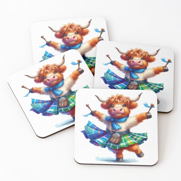 Item preview, Cute Scottish Highland Cow Highland Dancing Colorful Fun Watercolor designed and sold by MaedK.