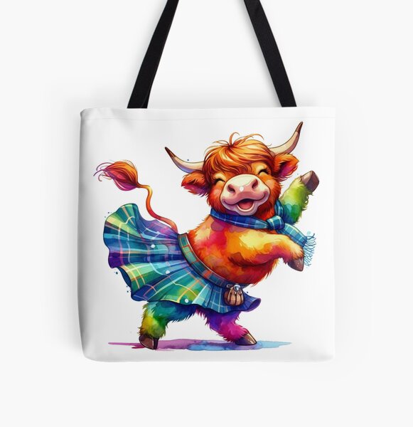 Item preview, Cute Scottish Highland Cow Highland Dancing Colorful Fun Watercolor designed and sold by MaedK.