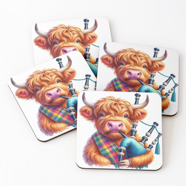 Item preview, Cute Scottish Highland Cow Bagpiper Colorful Fun Watercolor designed and sold by MaedK.