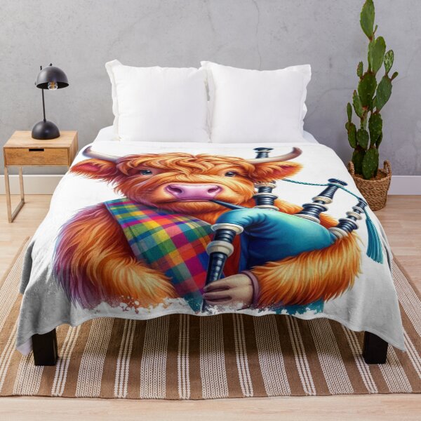 Item preview, Cute Scottish Highland Cow Bagpiper Colorful Fun Watercolor designed and sold by MaedK.