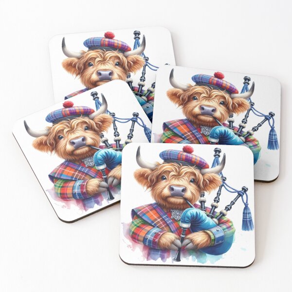 Item preview, Cute Scottish Highland Cow Bagpiper Colorful Fun Watercolor designed and sold by MaedK.