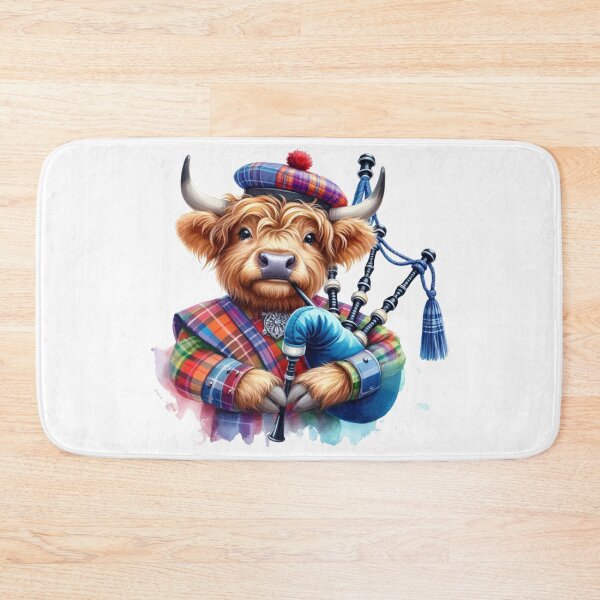 Item preview, Cute Scottish Highland Cow Bagpiper Colorful Fun Watercolor designed and sold by MaedK.