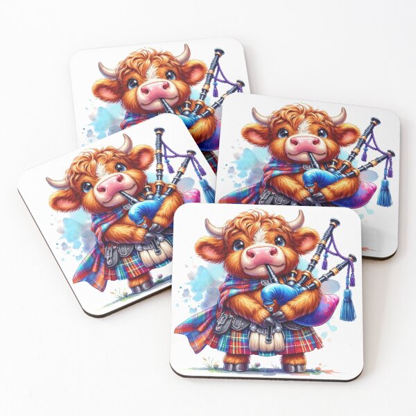 Item preview, Cute Scottish Highland Cow Bagpiper Colorful Fun Watercolor designed and sold by MaedK.