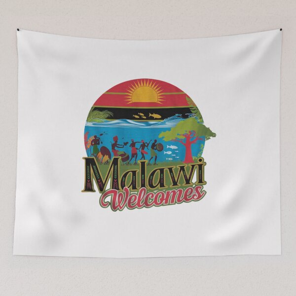 Item preview, Malawi Welcomes Flag Map Lake Malawi, cichlid fish, designed and sold by AnimalsDH305.