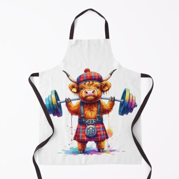 Item preview, Cute Scottish Highland Cow Weightlifting Colorful Fun Watercolor designed and sold by MaedK.