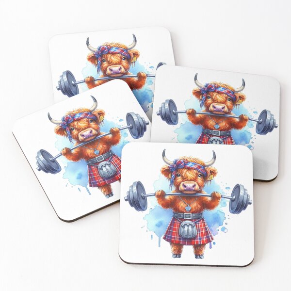 Item preview, Cute Scottish Highland Cow Weightlifting Colorful Fun Watercolor designed and sold by MaedK.