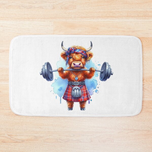 Item preview, Cute Scottish Highland Cow Weightlifting Colorful Fun Watercolor designed and sold by MaedK.