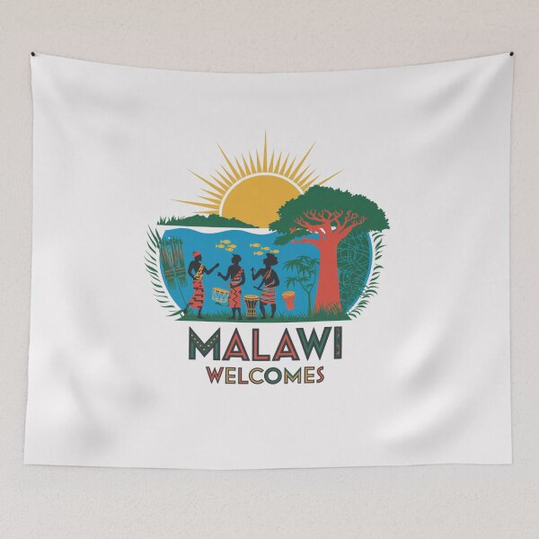 Item preview, Malawi Welcomes Flag Map Lake Malawi, cichlid fish, designed and sold by AnimalsDH305.