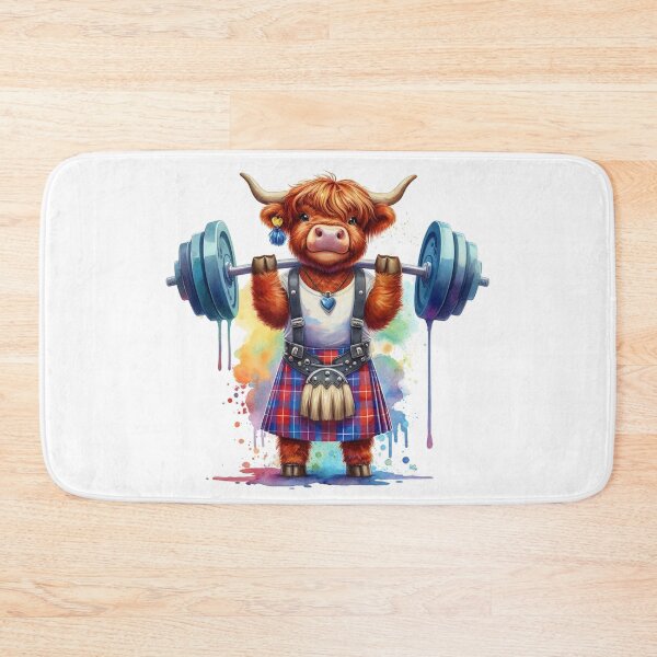 Item preview, Cute Scottish Highland Cow Weightlifting Colorful Fun Watercolor designed and sold by MaedK.