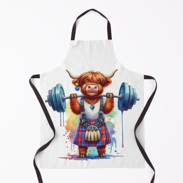 Item preview, Cute Scottish Highland Cow Weightlifting Colorful Fun Watercolor designed and sold by MaedK.