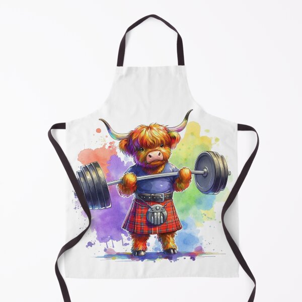 Item preview, Cute Scottish Highland Cow Weightlifting Colorful Fun Watercolor designed and sold by MaedK.