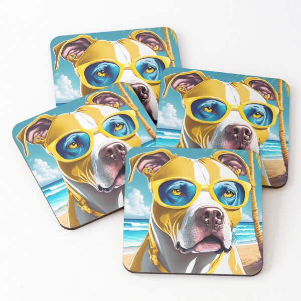Item preview, Cool Beach Pitbull Dog Design – Yellow Sunglasses Pitbull Dog on Tropical Beach designed and sold by Iiamspecial1.